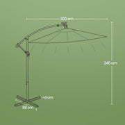 3m Cantilever Garden Parasol with Solar LED Lights UPF 50+ and Base by Songmics