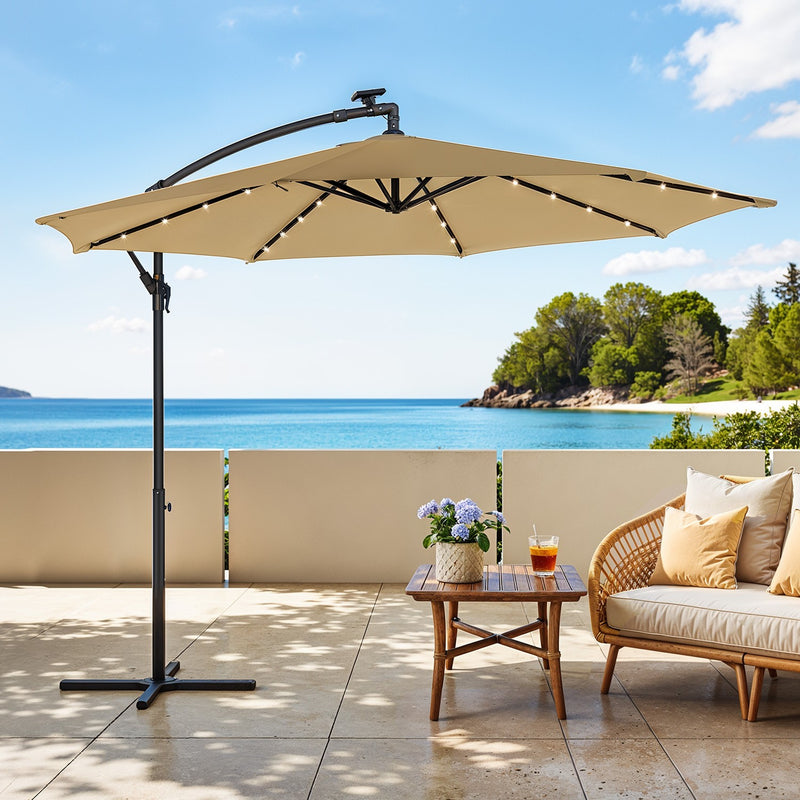 Large Banana Patio Umbrella with Sturdy Base for Garden or Deck Shade by Songmics