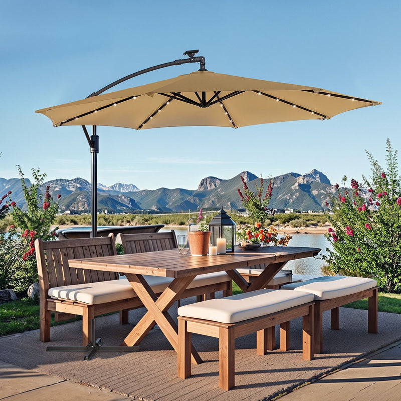 Large Banana Patio Umbrella with Sturdy Base for Garden or Deck Shade by Songmics