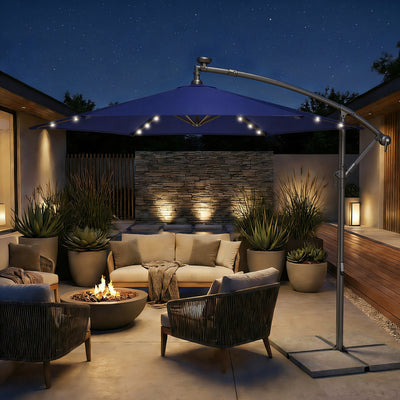 Outdoor Hanging Parasol Umbrella, 3 m Cantilever Sunshade with Base SONGMICS