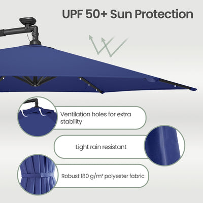Outdoor Hanging Parasol Umbrella, 3 m Cantilever Sunshade with Base SONGMICS