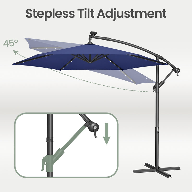 Outdoor Hanging Parasol Umbrella, 3 m Cantilever Sunshade with Base SONGMICS