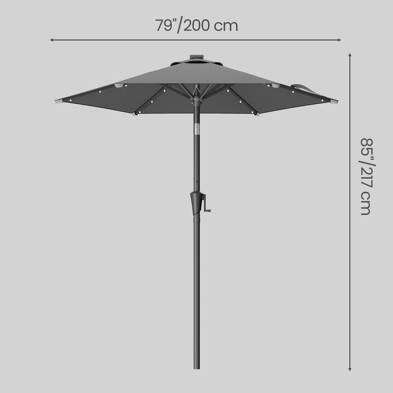 2m Garden Parasol With LED Solar Lights Steel Frame UPF50+ Canopy by SONGMICS Songmics