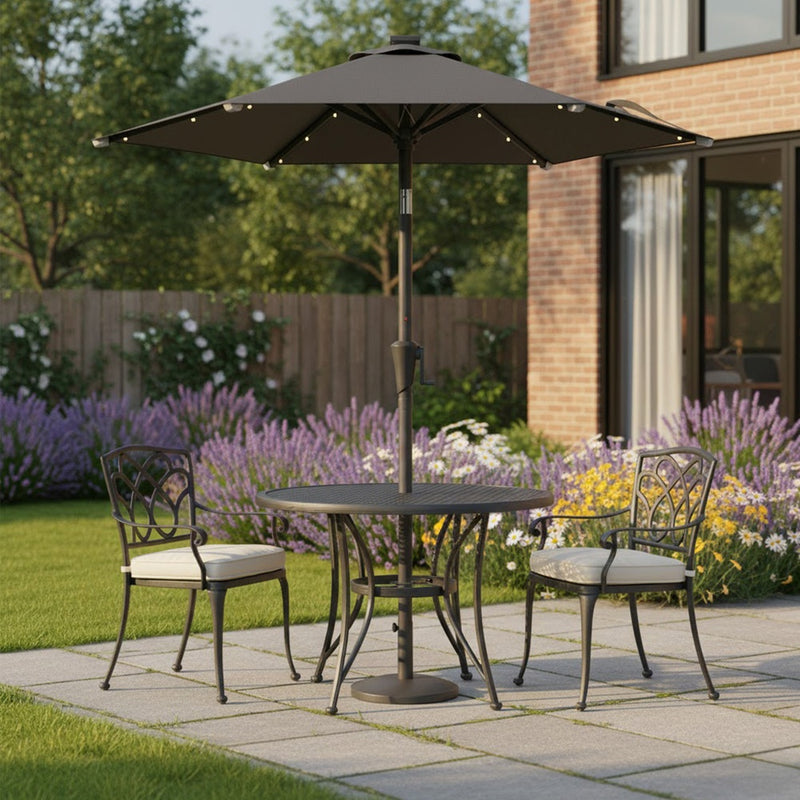 2m Garden Parasol With LED Solar Lights Steel Frame UPF50+ Canopy by SONGMICS Songmics