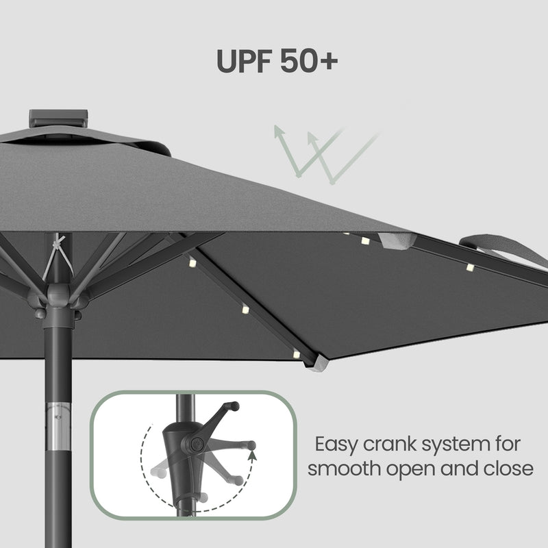 2m Garden Parasol With LED Solar Lights Steel Frame UPF50+ Canopy by SONGMICS Songmics