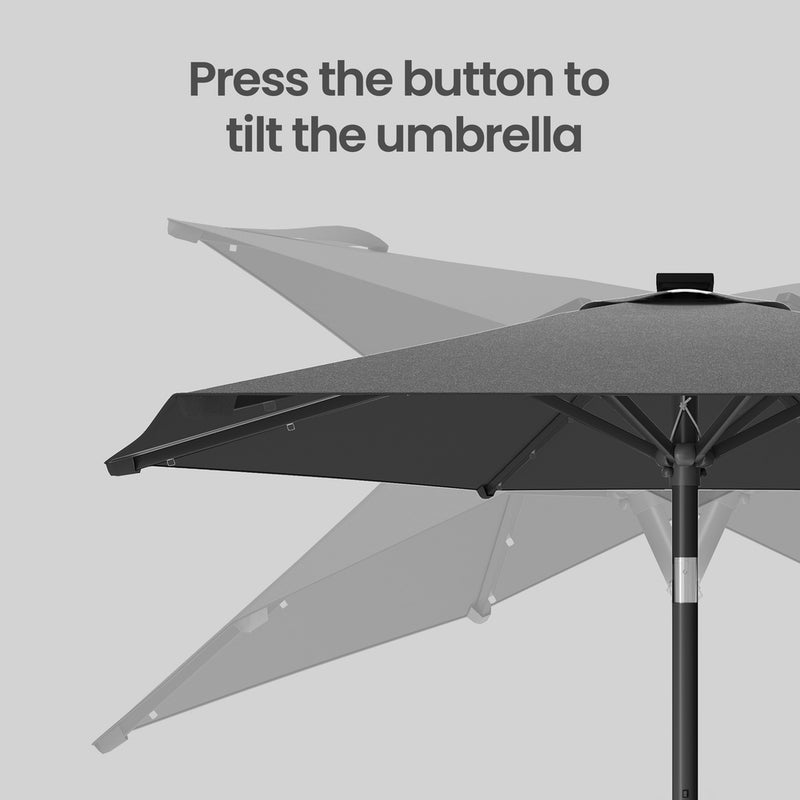 2m Garden Parasol With LED Solar Lights Steel Frame UPF50+ Canopy by SONGMICS Songmics