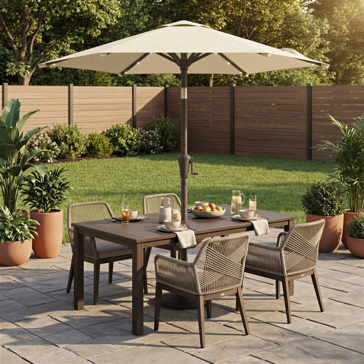 2m Beige Garden Parasol With Solar LED lights and steel frame For Outdoor Shade by SONGMICS Songmics