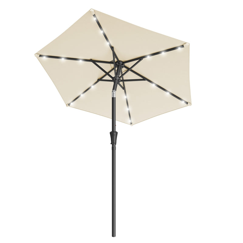 2m Beige Garden Parasol With Solar LED lights and steel frame For Outdoor Shade by SONGMICS Songmics