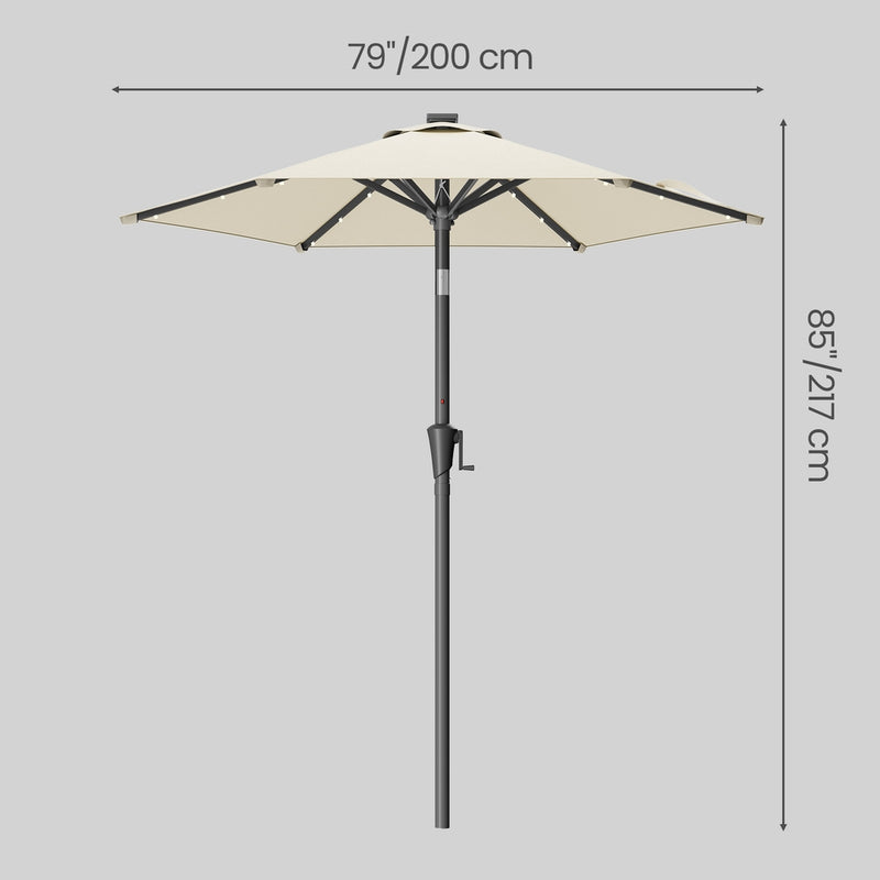 2m Beige Garden Parasol With Solar LED lights and steel frame For Outdoor Shade by SONGMICS Songmics