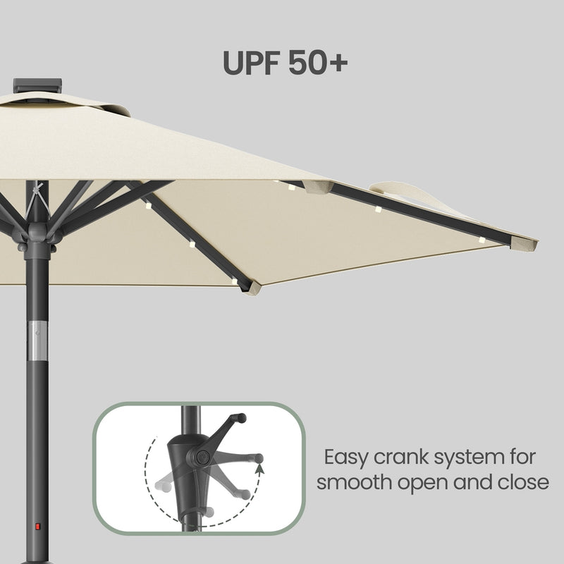 2m Beige Garden Parasol With Solar LED lights and steel frame For Outdoor Shade by SONGMICS Songmics