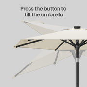 2m Beige Garden Parasol With Solar LED lights and steel frame For Outdoor Shade by SONGMICS Songmics