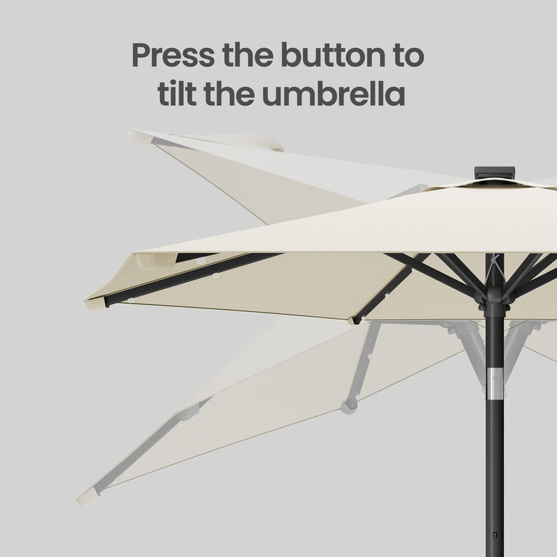 2m Beige Garden Parasol With Solar LED lights and steel frame For Outdoor Shade by SONGMICS Songmics