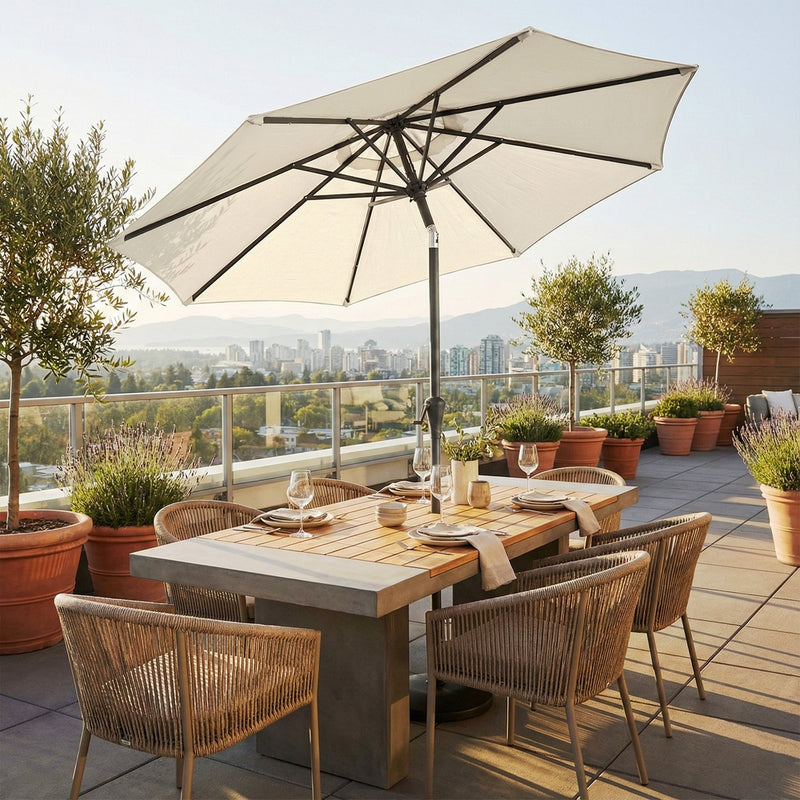 Beige Garden Parasol with Crank Handle and Tilt, Adjustable UPF50+ Shade by SONGMICS Songmics