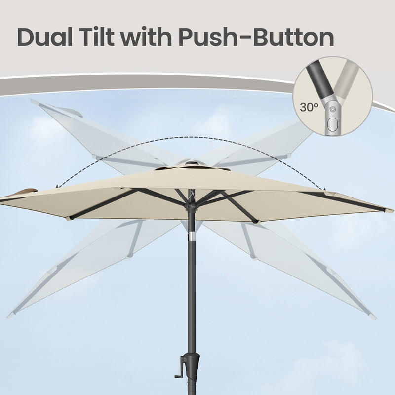 Beige Garden Parasol with Crank Handle and Tilt, Adjustable UPF50+ Shade by SONGMICS Songmics