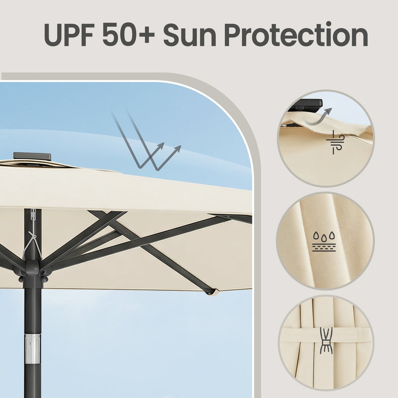 Beige Garden Parasol with Crank Handle and Tilt, Adjustable UPF50+ Shade by SONGMICS Songmics