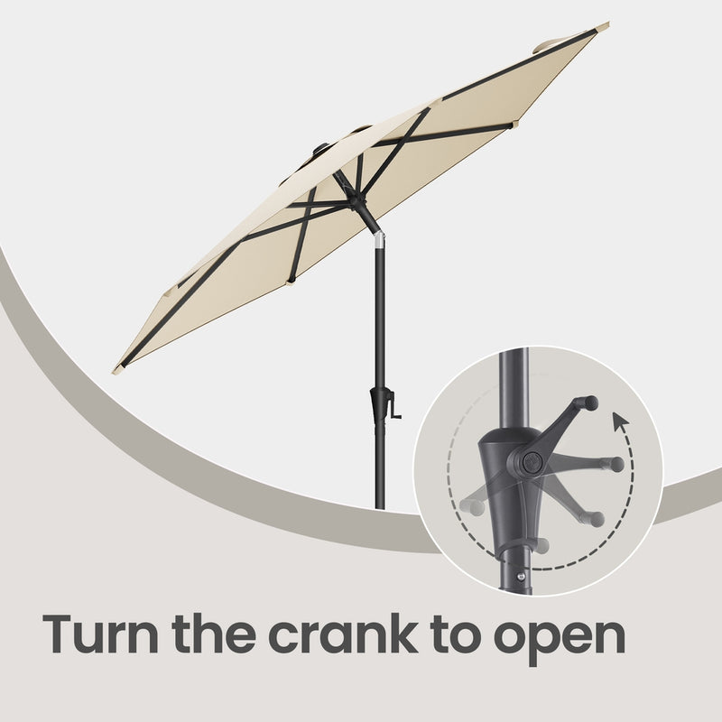 Beige Garden Parasol with Crank Handle and Tilt, Adjustable UPF50+ Shade by SONGMICS Songmics