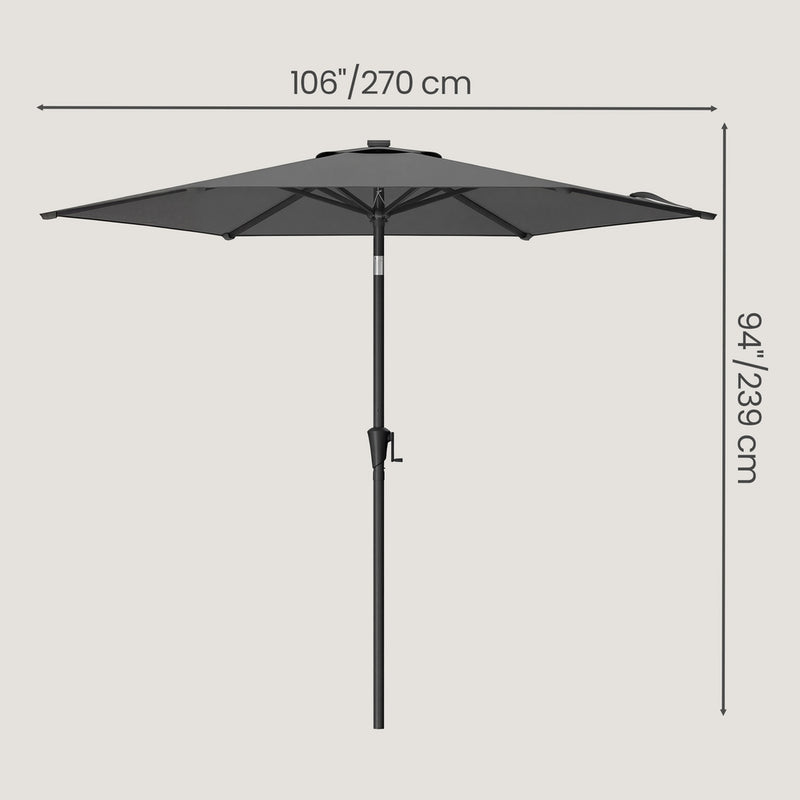 Outdoor Patio Parasol with Crank and Tilt 264 cm Grey by SONGMICS