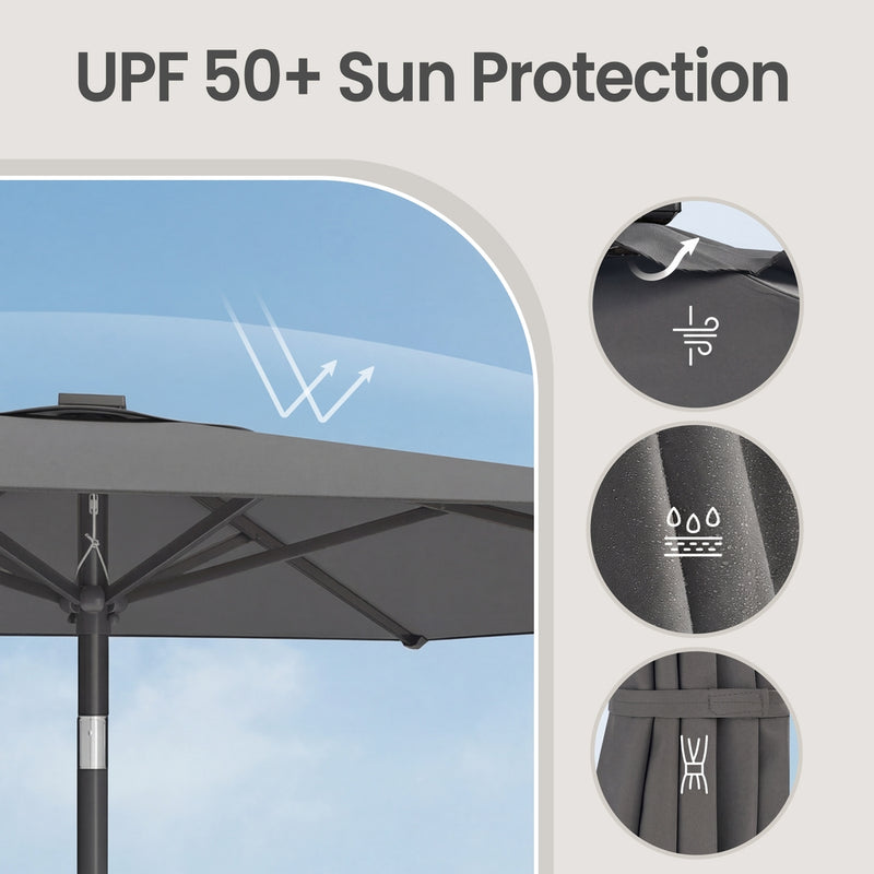 Outdoor Patio Parasol with Crank and Tilt 264 cm Grey by SONGMICS