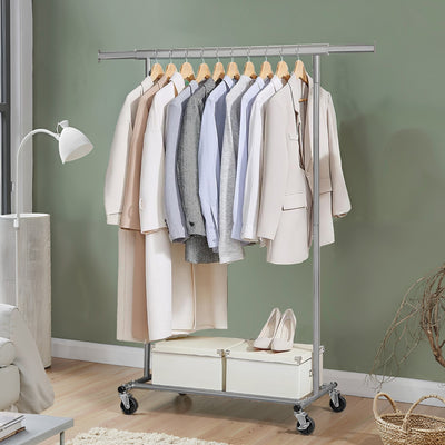 Heavy Duty Clothes Rail with Wheels Adjustable Steel Garment Rack 92 to 132 cm by Songmics