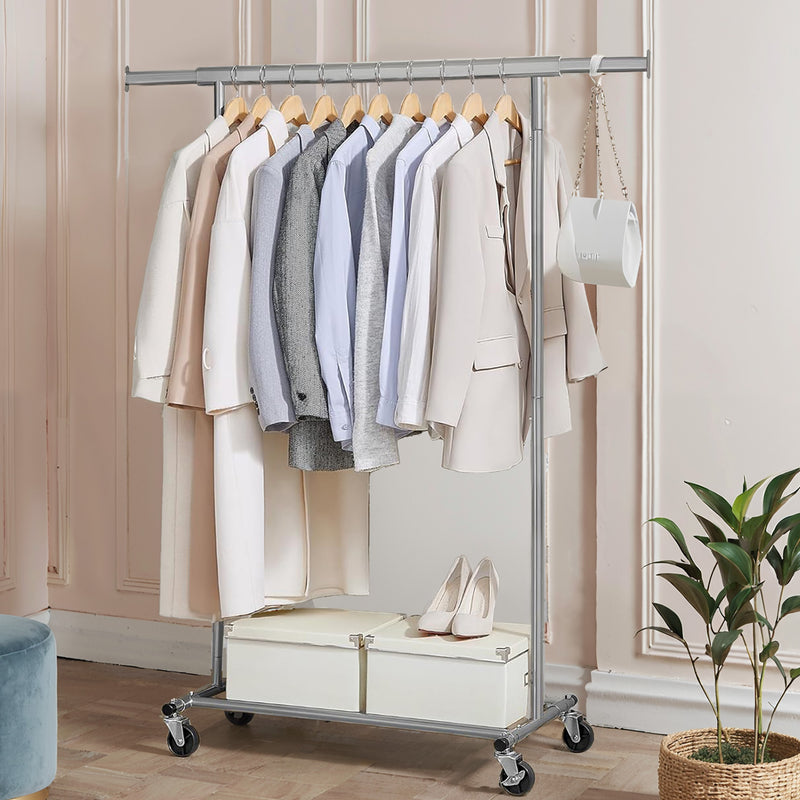 Heavy Duty Clothes Rail with Wheels Adjustable Steel Garment Rack 92 to 132 cm by Songmics