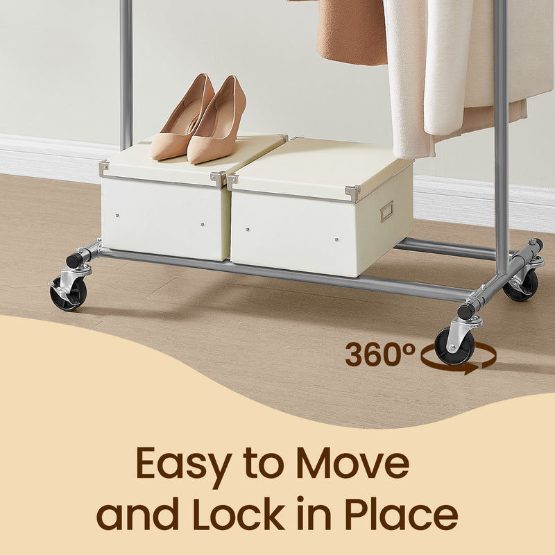 Heavy Duty Clothes Rail with Wheels Adjustable Steel Garment Rack 92 to 132 cm by Songmics
