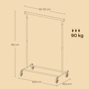 Heavy Duty Clothes Rail with Wheels Adjustable Steel Garment Rack 92 to 132 cm by Songmics