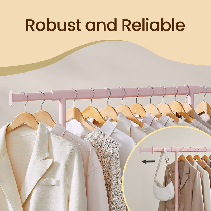 Pink Heavy Duty Clothes Rack on Wheels Adjustable Garment Rail with Strong Steel Frame by Songmics