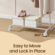 Pink Heavy Duty Clothes Rack on Wheels Adjustable Garment Rail with Strong Steel Frame by Songmics
