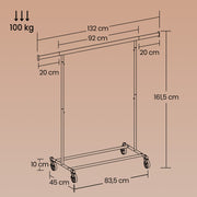 Adjustable Heavy Duty Clothes Rack with Wheels for Hanging Garments 92â€“132 cm Wide by Songmics