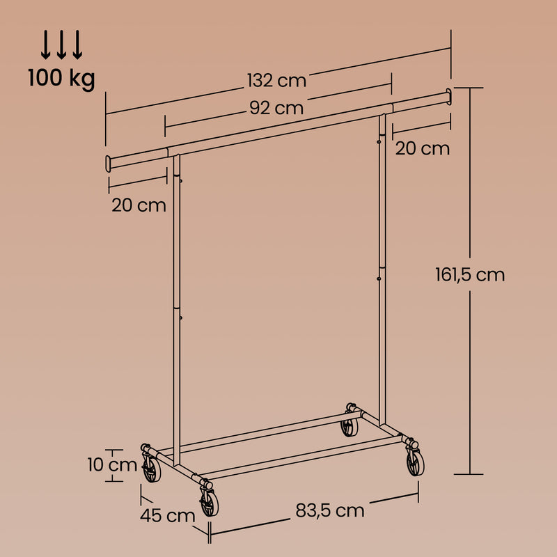 Adjustable Heavy Duty Clothes Rack with Wheels for Hanging Garments 92â€“132 cm Wide by Songmics