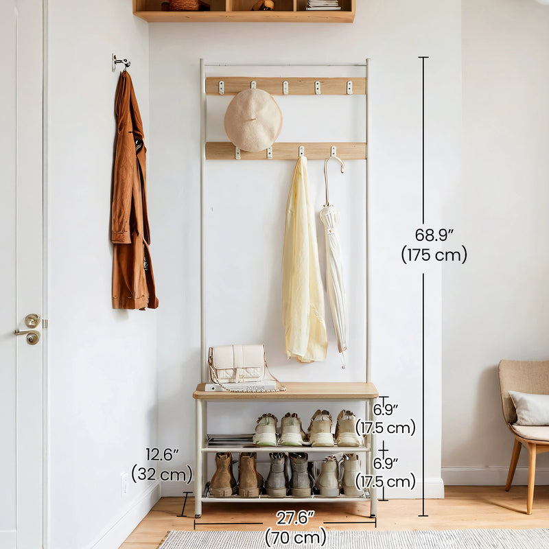 Coat Rack Hall Tree with Shoe Storage Bench and Hooks for Entryway 68.9 Inches by Vasagle