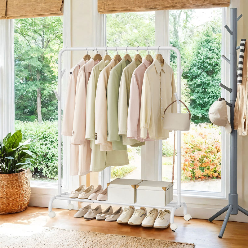 Heavy Duty Single Rod Clothes Rail with Wheels for Easy Mobility by Songmics