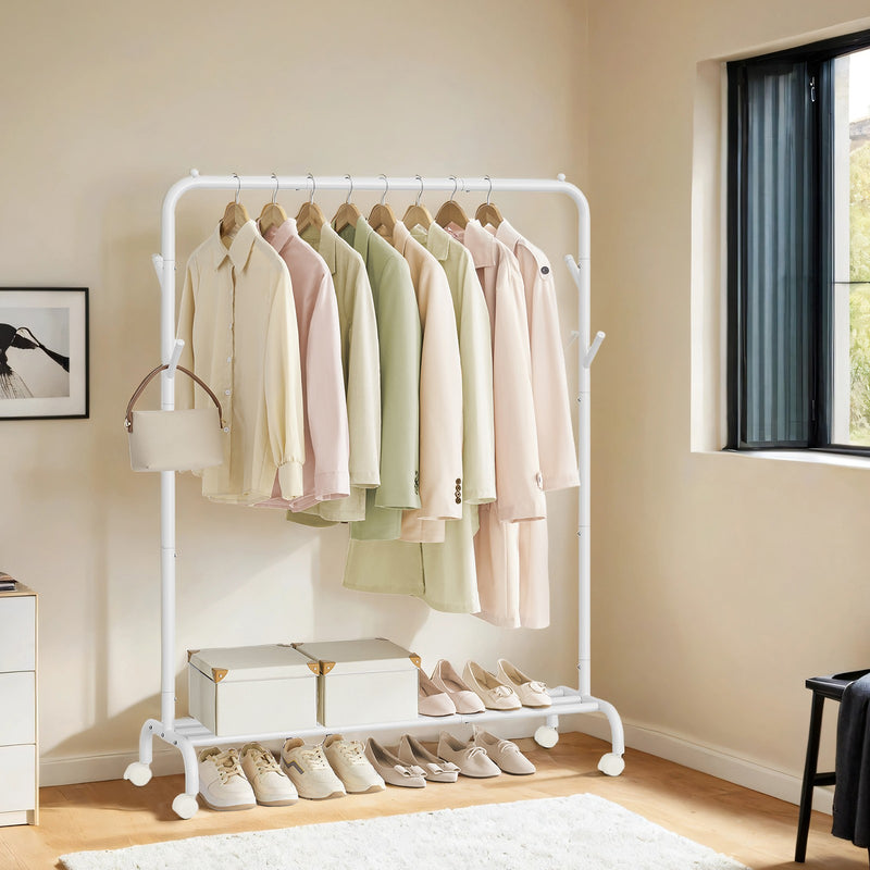 Heavy Duty Single Rod Clothes Rail with Wheels for Easy Mobility by Songmics