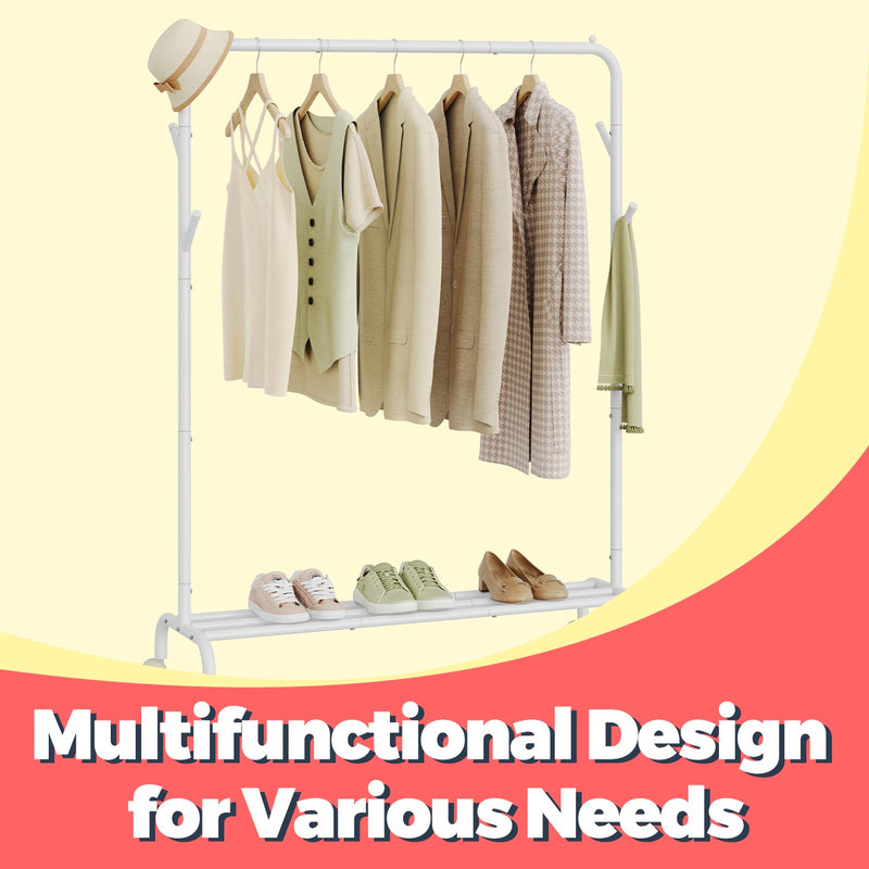 Heavy Duty Single Rod Clothes Rail with Wheels for Easy Mobility by Songmics