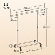 Heavy Duty Adjustable Clothes Rail with Wheels Holds Up to 100 kg by Songmics