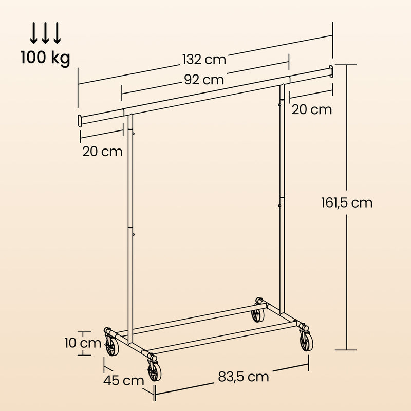 Heavy Duty Adjustable Clothes Rail with Wheels Holds Up to 100 kg by Songmics