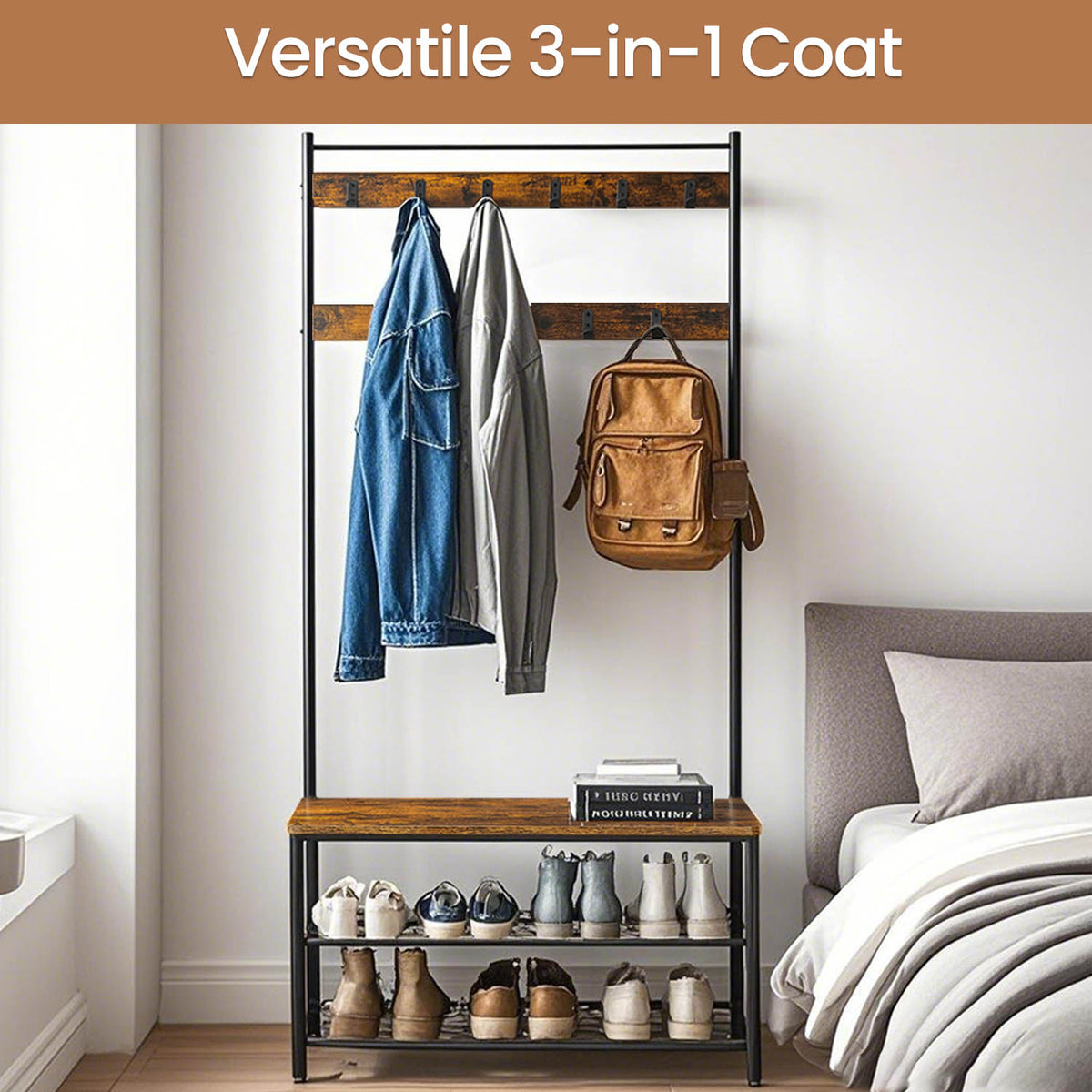 Vasagle Hall Tree Coat Rack with Bench & Hooks for Entryway | Opal Retail