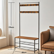 Hall Tree Coat Rack with Shoe Storage Bench and Hooks for Entryway 32x85x175cm by Vasagle