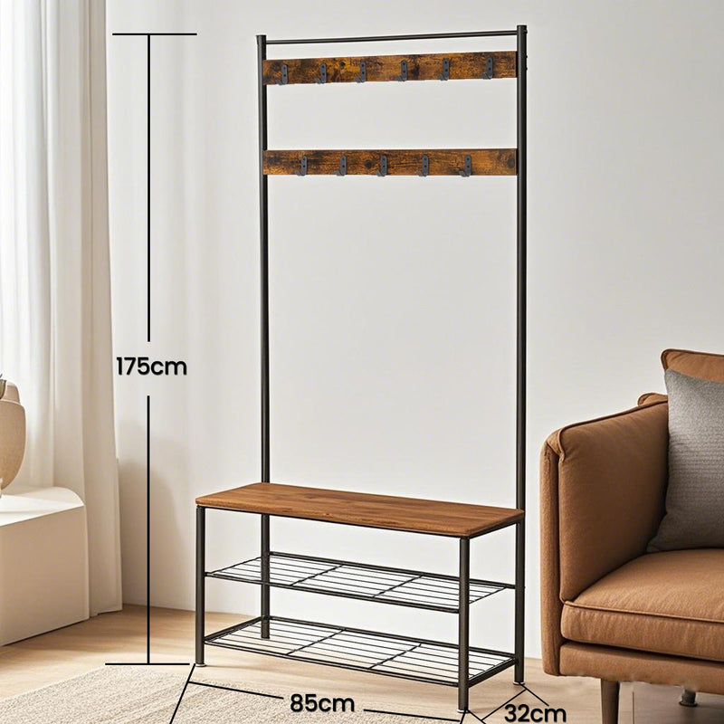 Hall Tree Coat Rack with Shoe Storage Bench and Hooks for Entryway 32x85x175cm by Vasagle
