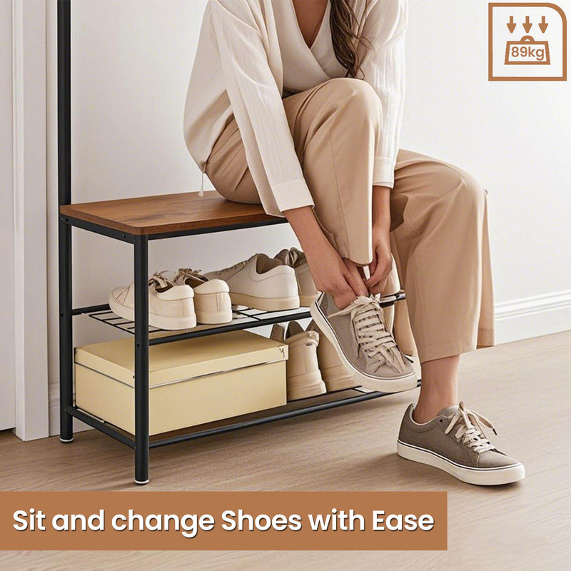 Hall Tree Coat Rack with Shoe Storage Bench and Hooks for Entryway 32x85x175cm by Vasagle
