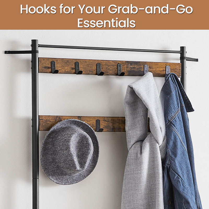 Hall Tree Coat Rack with Shoe Storage Bench and Hooks for Entryway 32x85x175cm by Vasagle