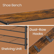 Hall Tree Coat Rack with Shoe Storage Bench and Hooks for Entryway 32x85x175cm by Vasagle