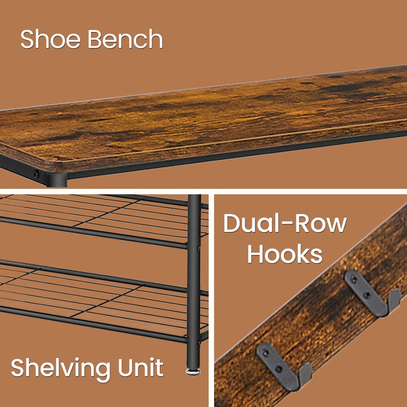 Hall Tree Coat Rack with Shoe Storage Bench and Hooks for Entryway 32x85x175cm by Vasagle