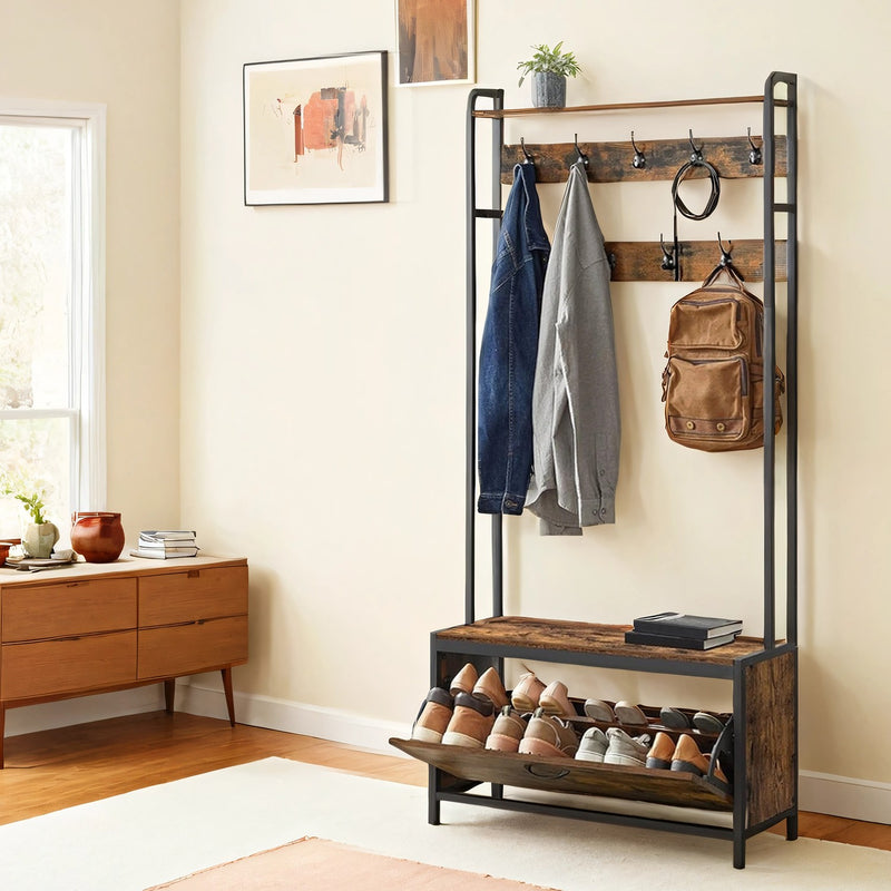 Coat Rack with Shoe Storage and Bench Hall Tree for Hallway Entryway Organisation by Vasagle