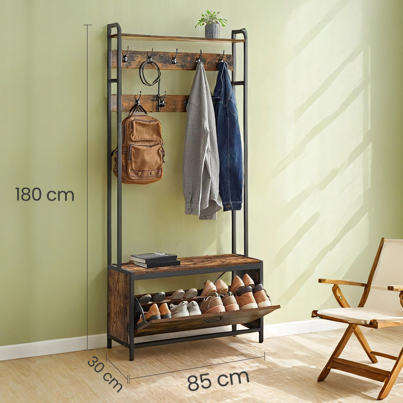 Coat Rack with Shoe Storage and Bench Hall Tree for Hallway Entryway Organisation by Vasagle