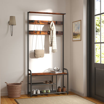 Coat Rack Stand with Bench Shoe Storage and 9 Hooks for Entryway or Hall by Vasagle