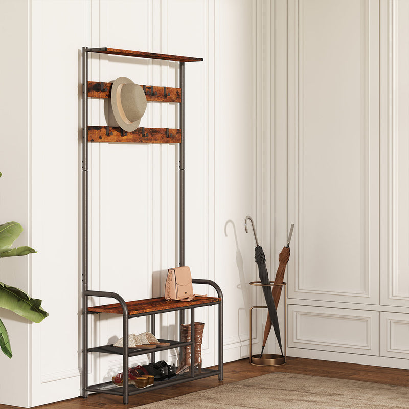 Coat Rack Stand with Bench Shoe Storage and 9 Hooks for Entryway or Hall by Vasagle