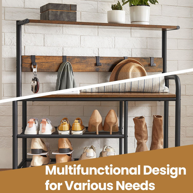 Coat Rack Stand with Bench Shoe Storage and 9 Hooks for Entryway or Hall by Vasagle