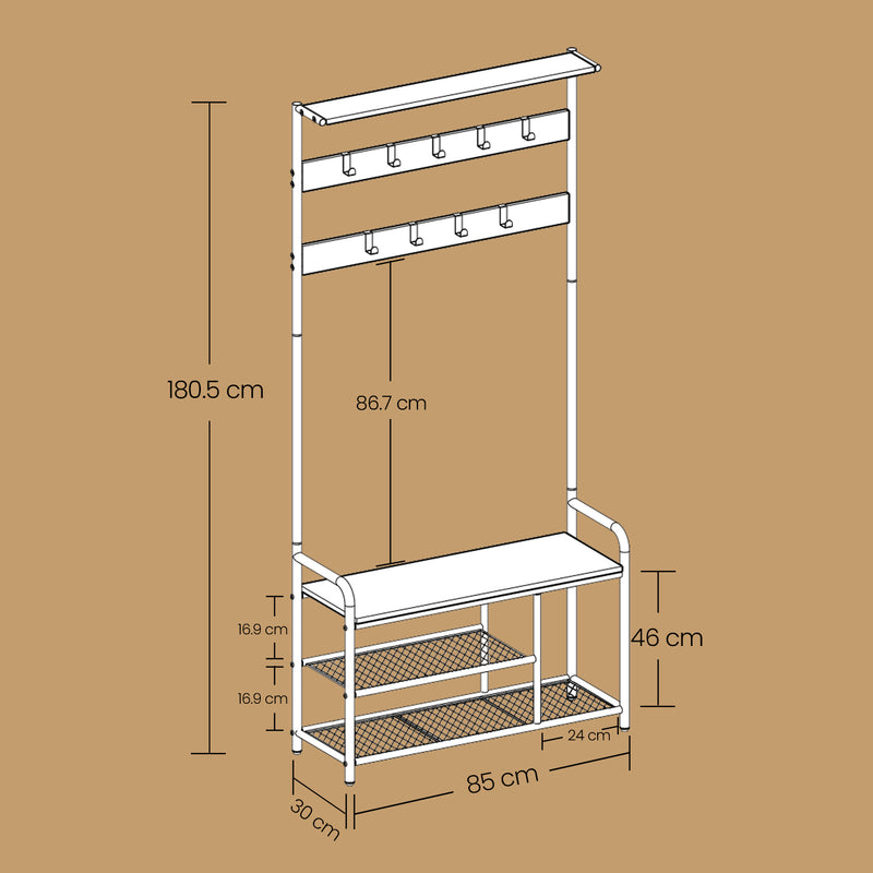 Coat Rack Stand with Bench Shoe Storage and 9 Hooks for Entryway or Hall by Vasagle