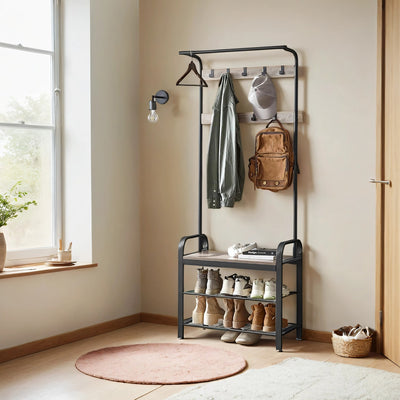 4 in 1 Coat Stand with Shoe Bench Clothes Rail and 9 Hooks for Hallway by Vasagle